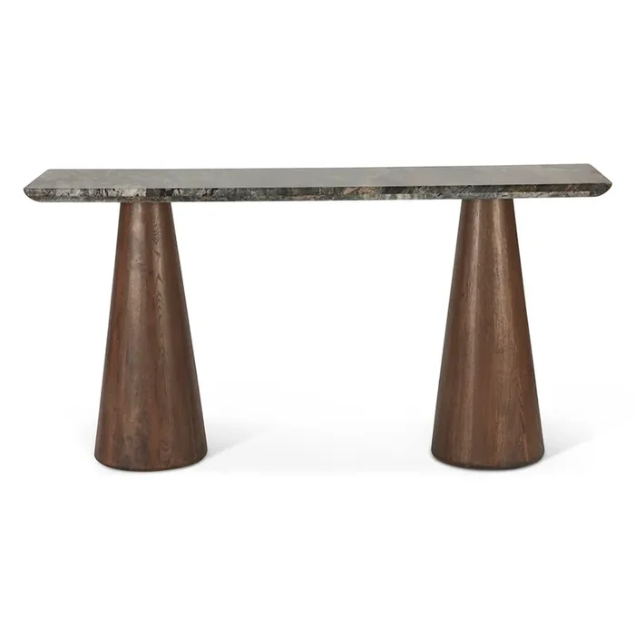 World Interiors – Caldera Console Table with Lava Marble and Dark Oak Base – ZWCALCTLMDOB