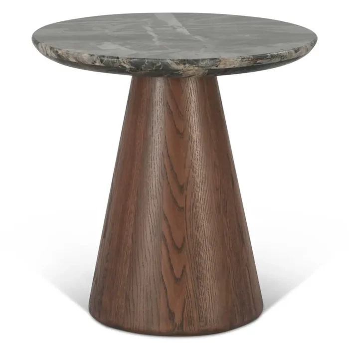 World Interiors – Caldera Side Table in Lava Marble and Dark Oak – ZWCALSTLMDO