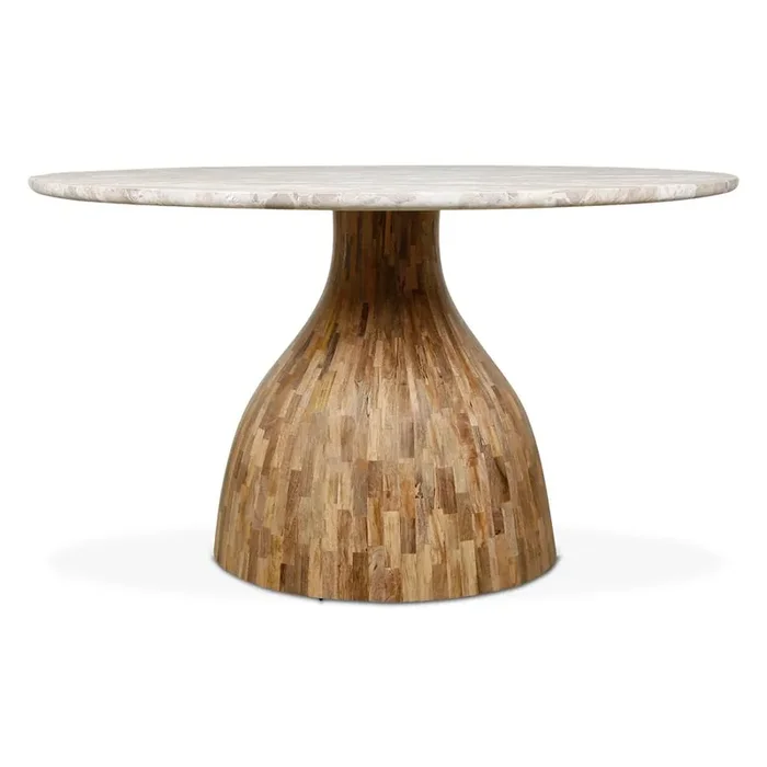 World Interiors – Fargo 54″ Dining Table in Capri Beige Marble with Mango Wood Base – ZWFARRD54CBNM