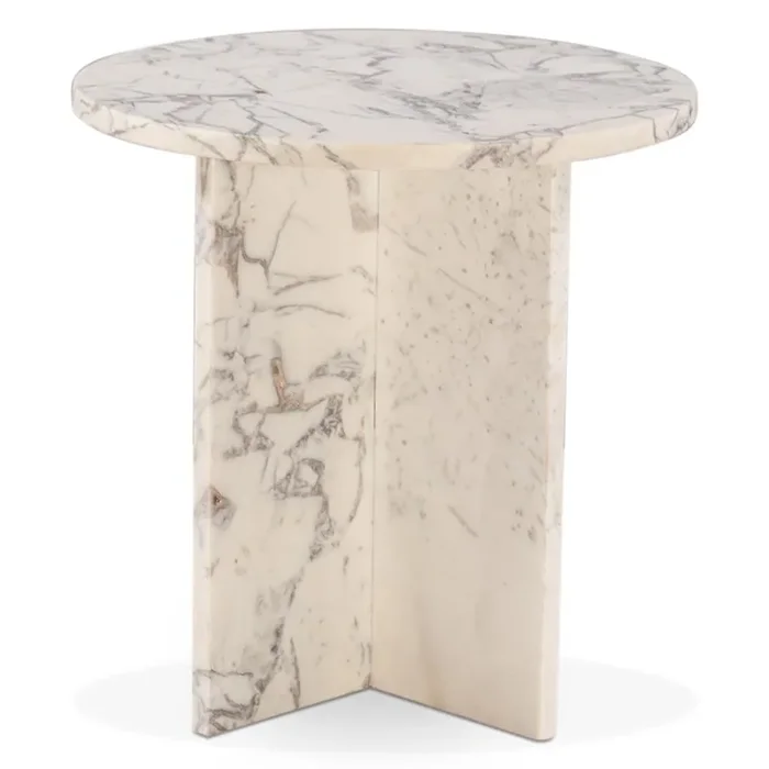 World Interiors – Giza 20″ Side Table in Alabaster Marble – ZWGZAST20ABM