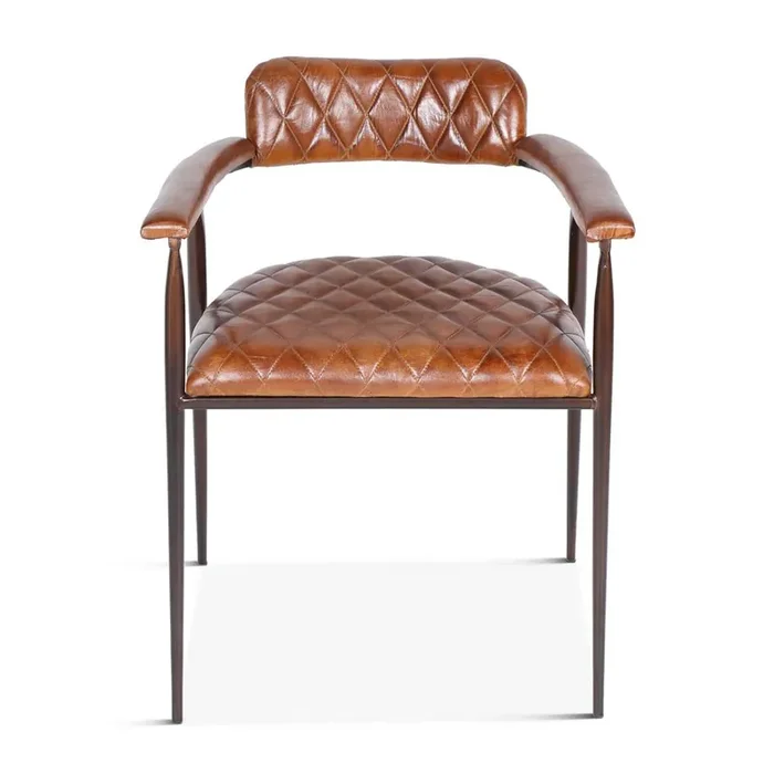 World Interiors – Hudson Armchair in Quilted Leather and Iron – ZWHDSCELAC